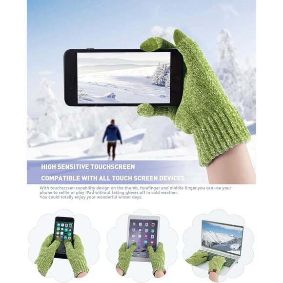 Winter Beanie Hat Scarf Gloves Set for Women and Men Green Warm Knit Gift Idea - Picture 3 of 6